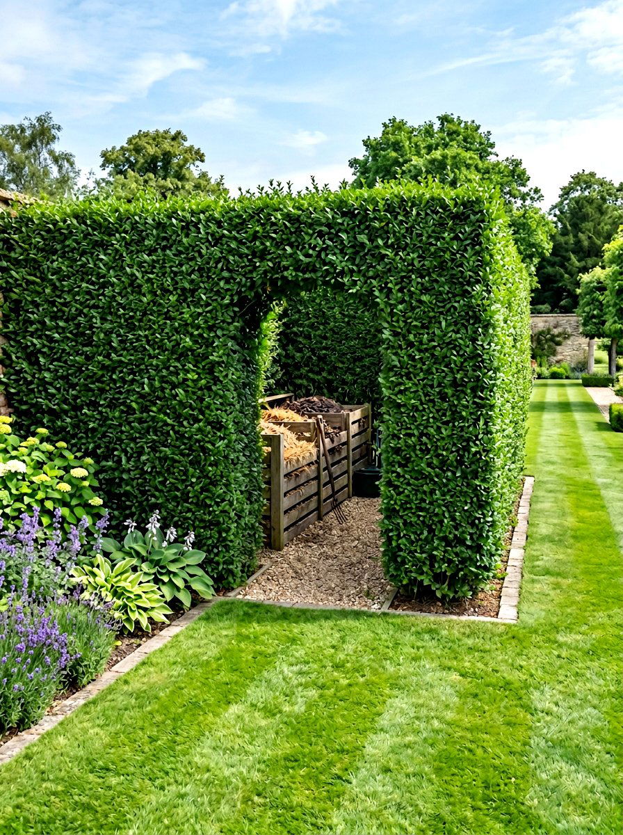Hedge Screened Compost Corner - 30 compost corner ideas