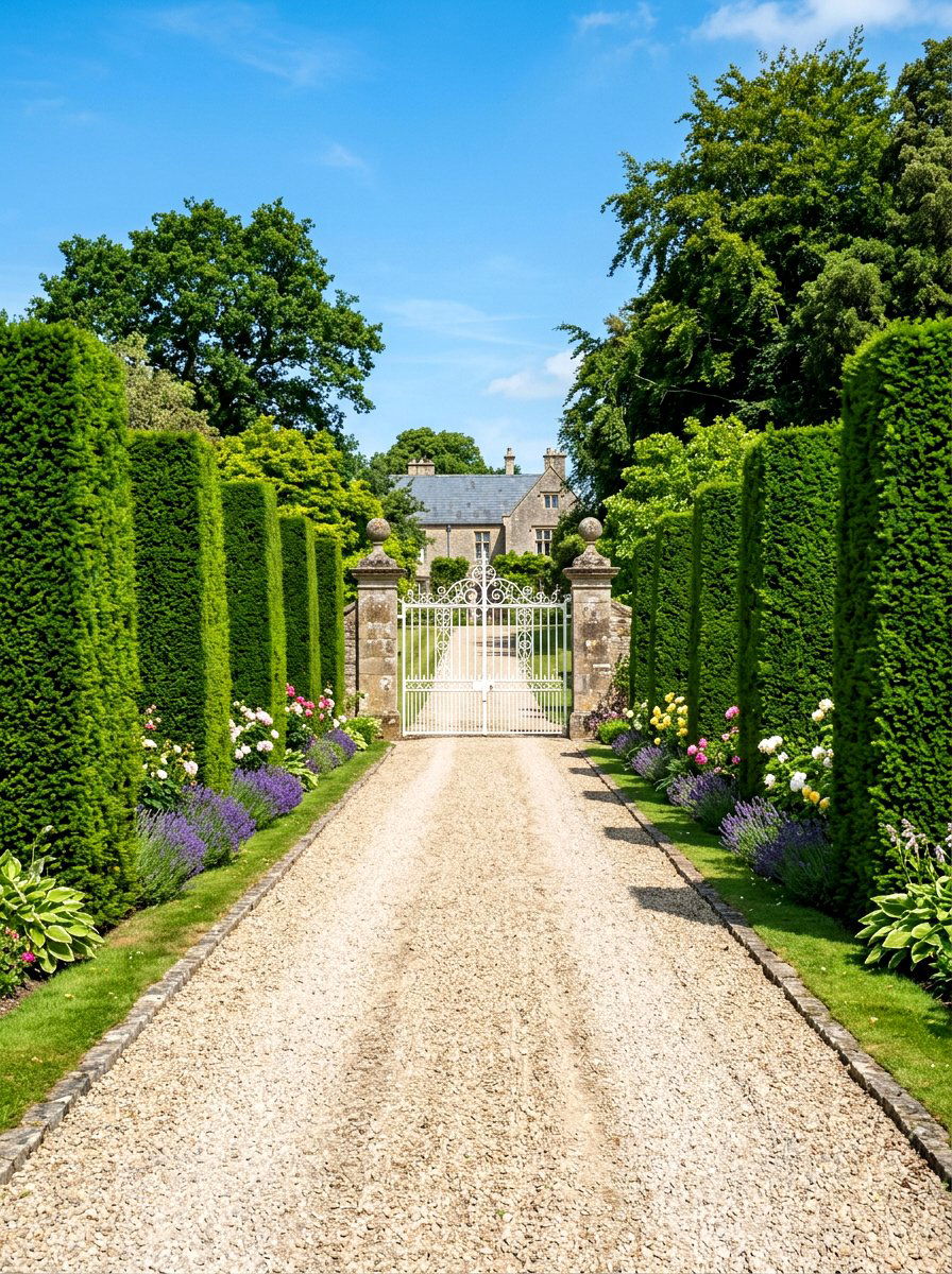 Hedge driveway border - 30 driveway entrance ideas