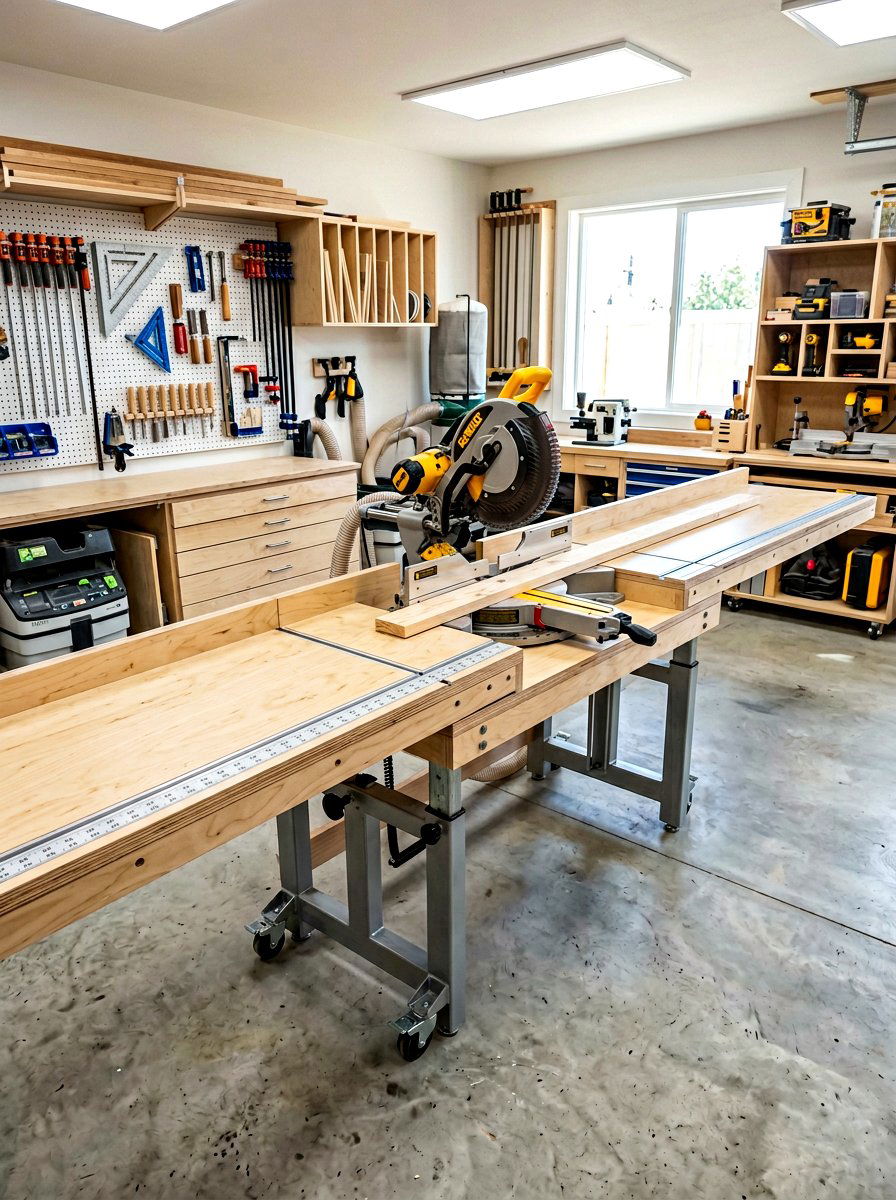 Height Adjustable Miter Saw Station - 30 garage workbench ideas