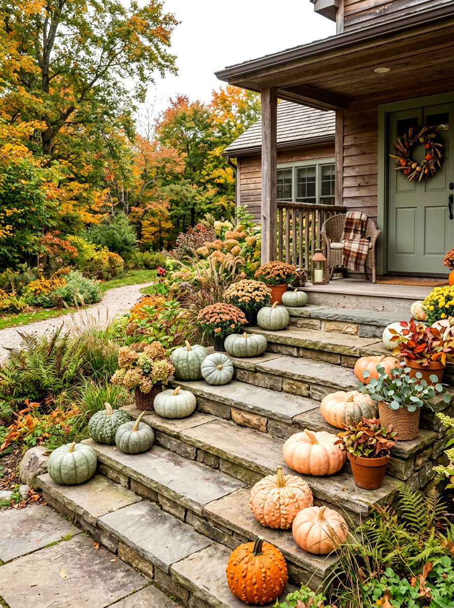 Heirloom Pumpkin Porch Steps - 30 fall front porch ideas
