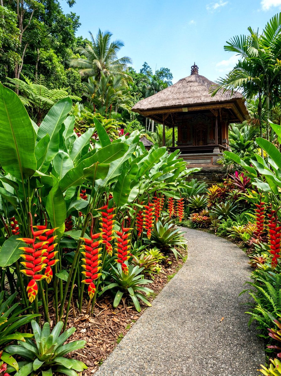 Heliconia flower landscape - 30 tropical landscaping ideas