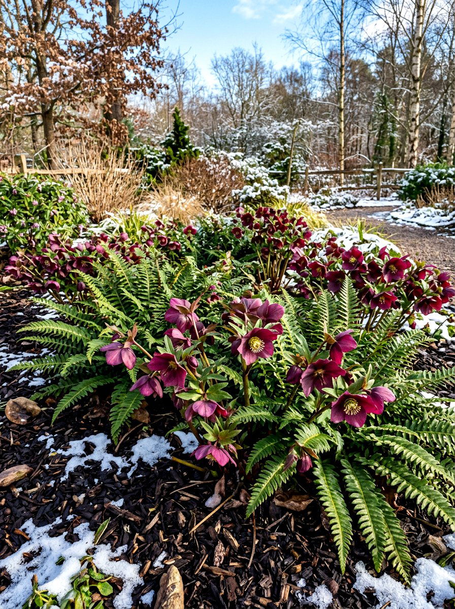 Hellebore And Fern Winter Garden - 30 woodland fern border ideas