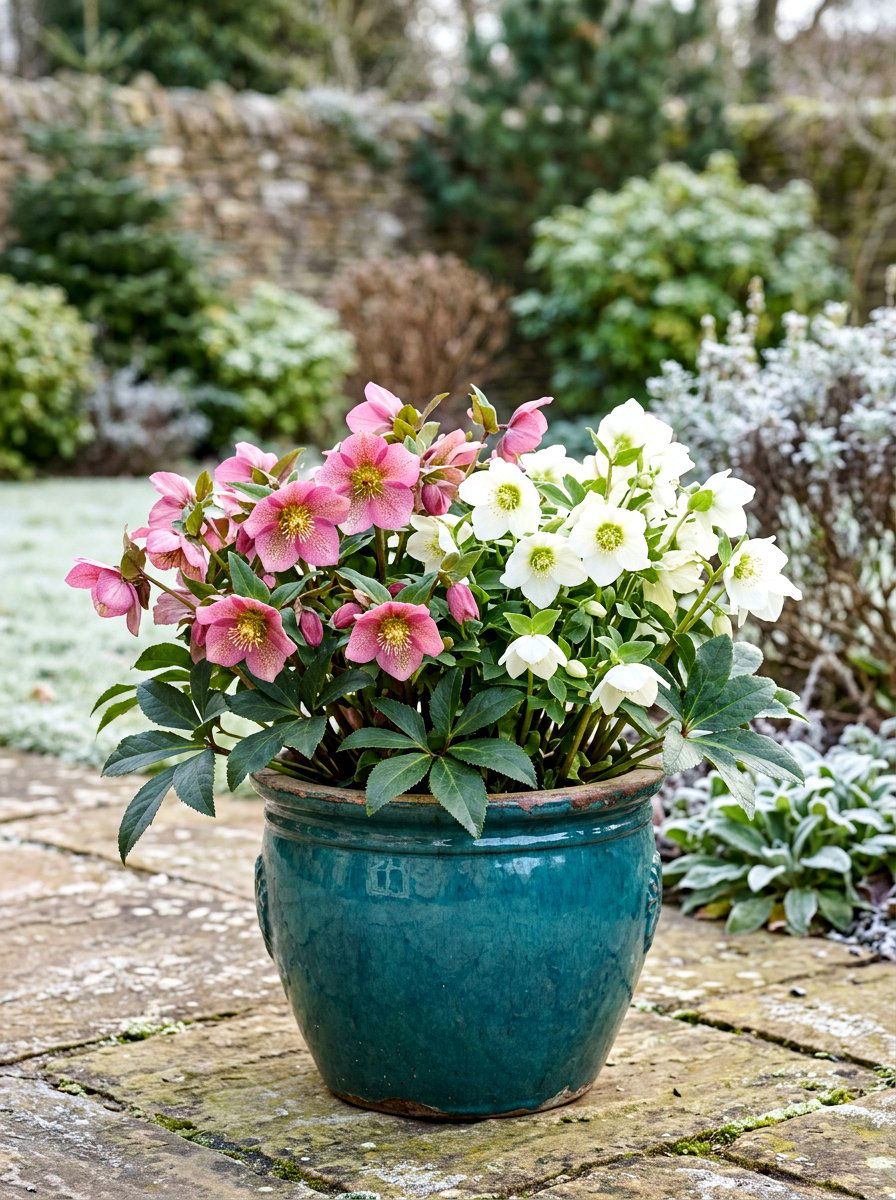 Hellebore Patio Pot - 30 winter container garden ideas
