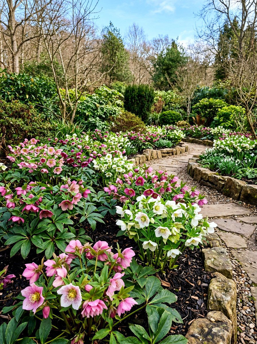 Hellebore winter garden - 30 shade perennial garden ideas