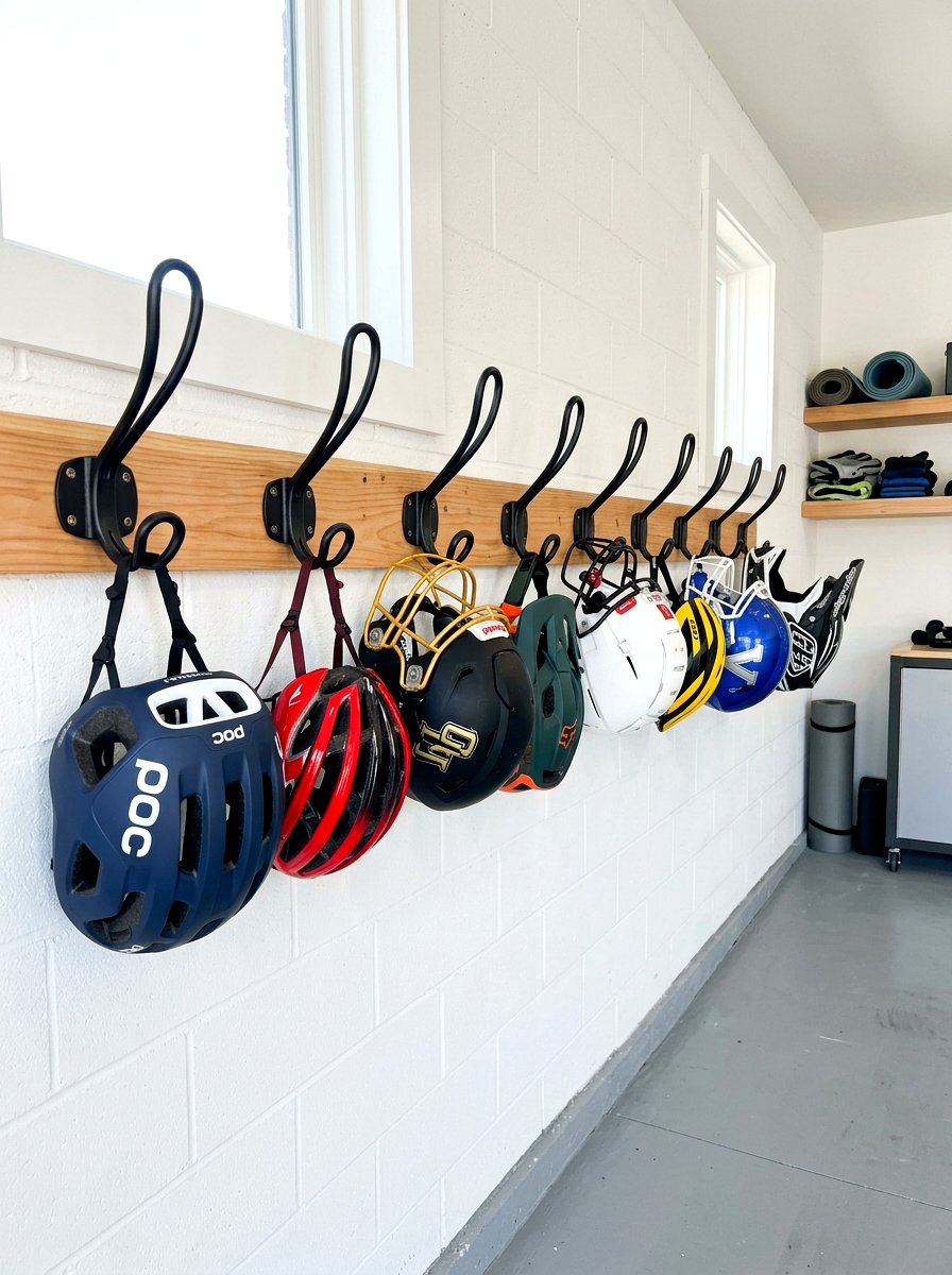 Helmet And Protective Gear Hooks - 30 garage sports equipment storage ideas