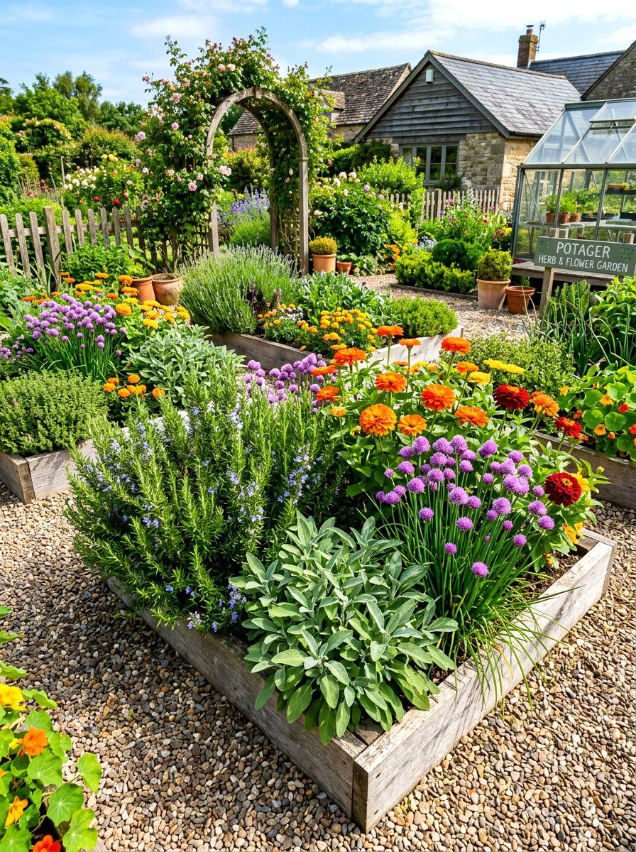 Herb And Flower Garden - 30 cottage flower bed ideas