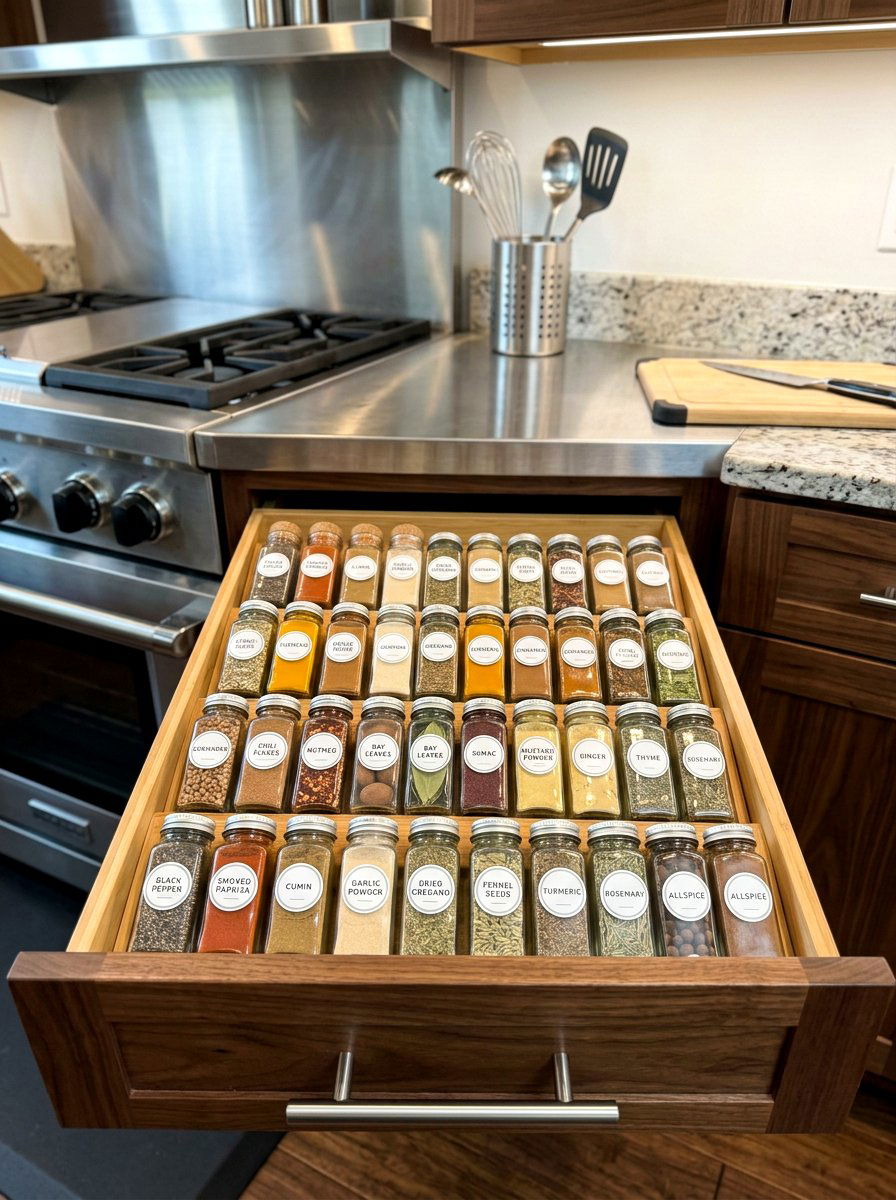 Herb And Spice Tiered Rack - 30 kitchen drawer divider ideas
