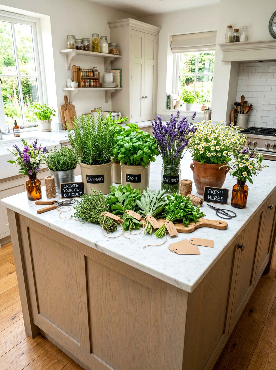 Herb Bouquet Station - 30 flower arranging party ideas