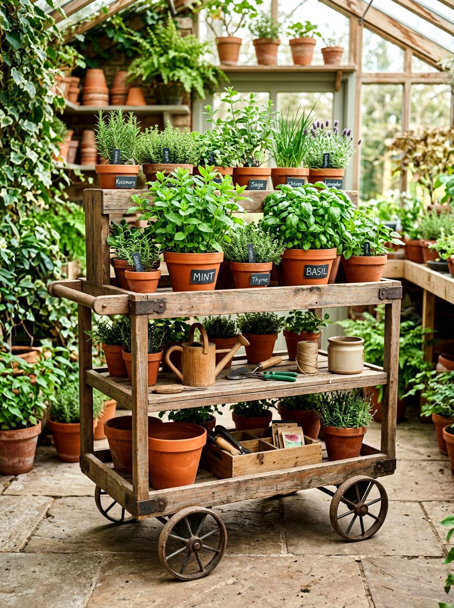 Herb Garden Cart - 30 serving cart patio ideas