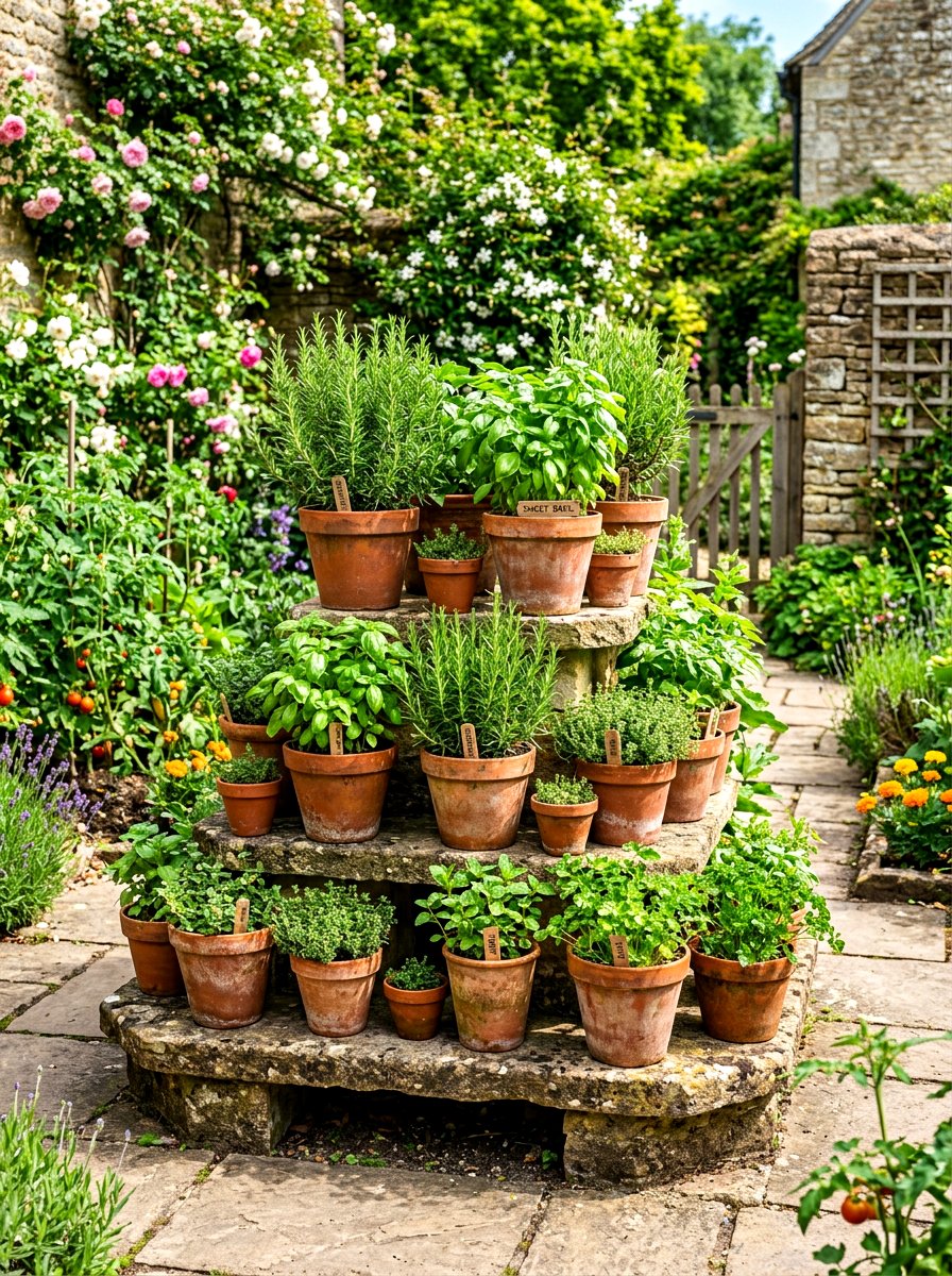 Herb Garden In Pots - 30 Tuscan patio ideas