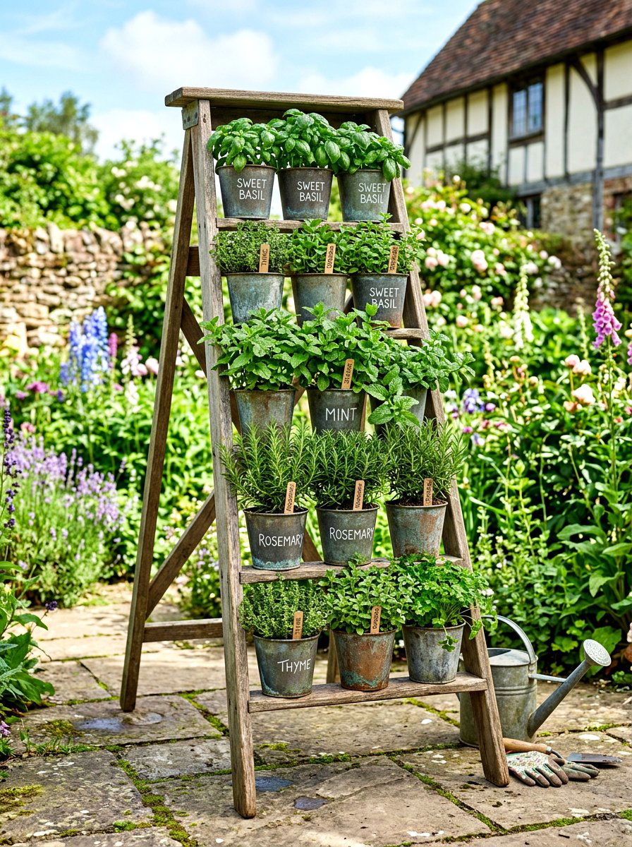 Herb Garden Ladder - 30 narrow garden ideas