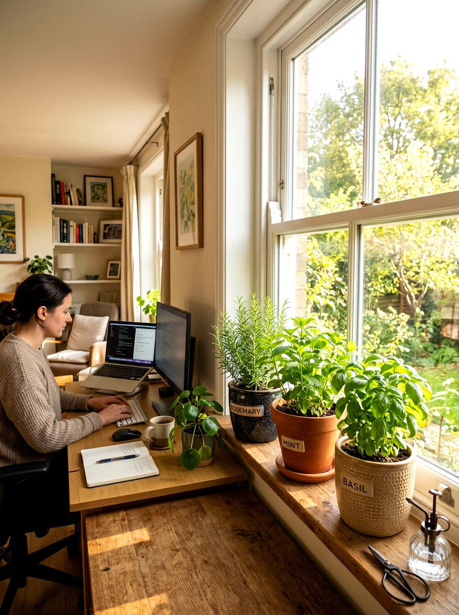 Herb Garden On Office Windowsill - 30 home office plant ideas