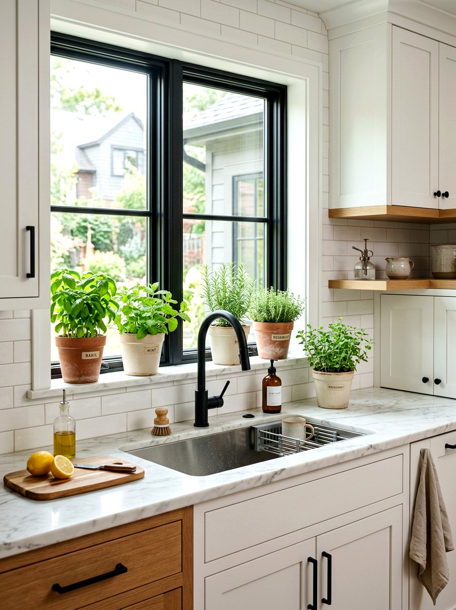 Herb Garden Over Sink - 30 kitchen plant ledge ideas