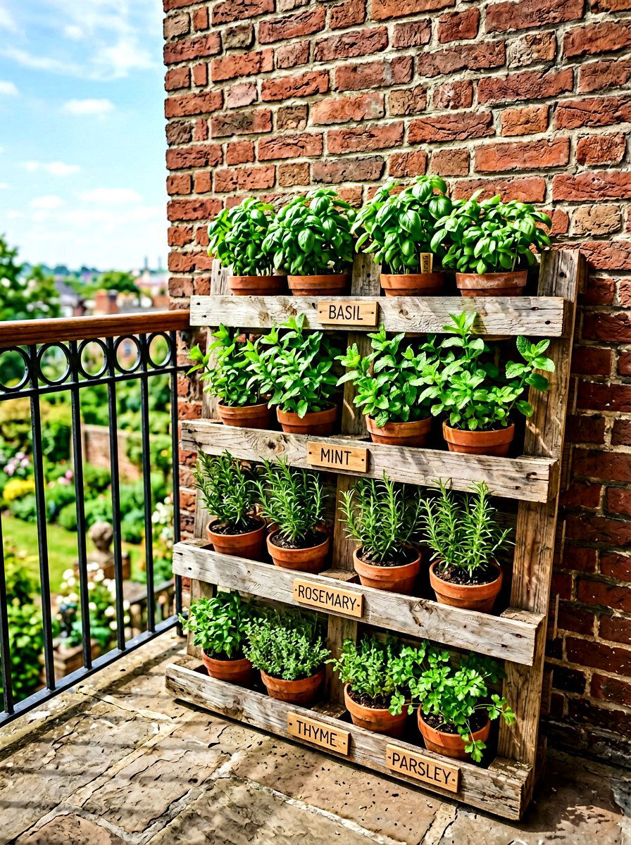 Herb Garden Pallet - 30 small apartment balcony garden ideas