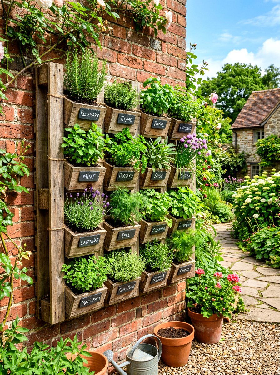 Herb Garden Pallet Wall - 30 rustic herb garden ideas