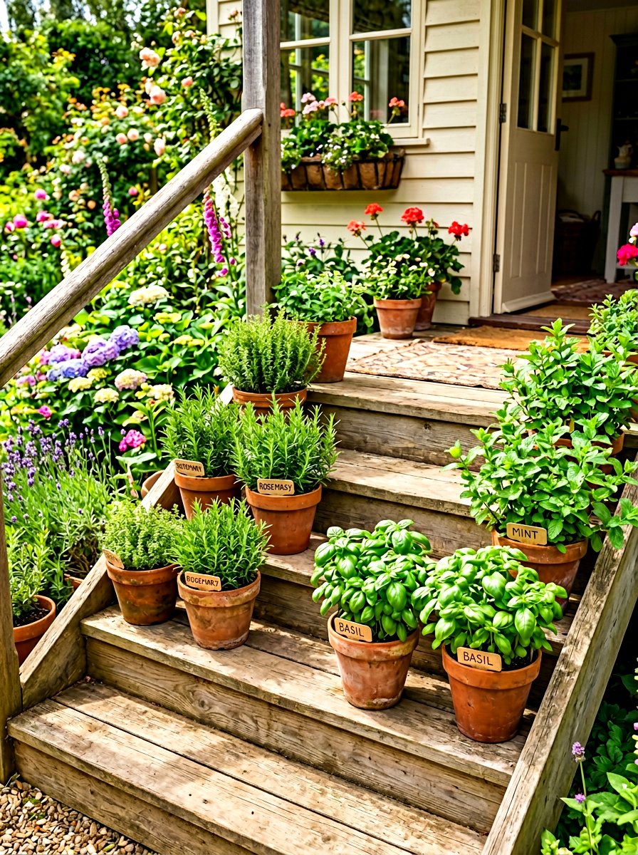 Herb Garden Porch Steps - 30 porch steps flower pot ideas