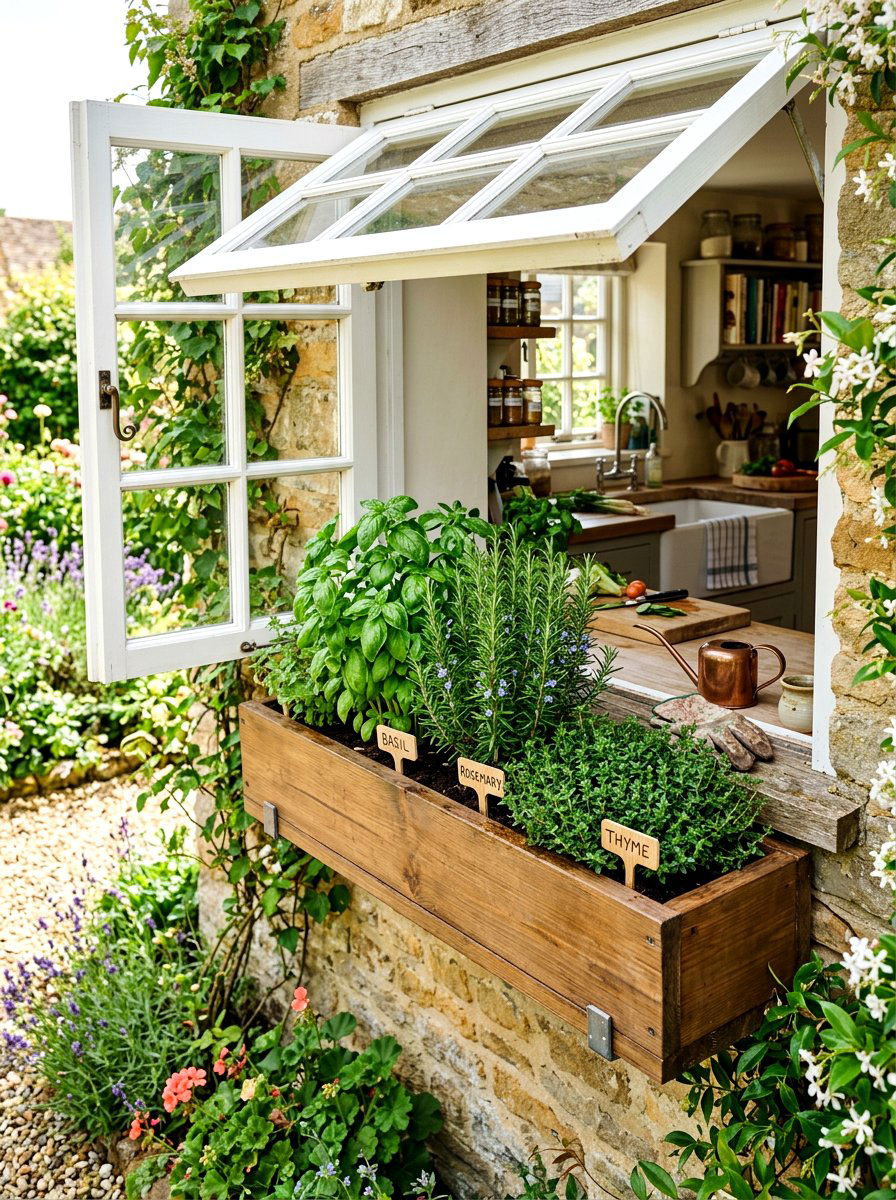 Herb Garden Window Box - 30 exterior flower box ideas