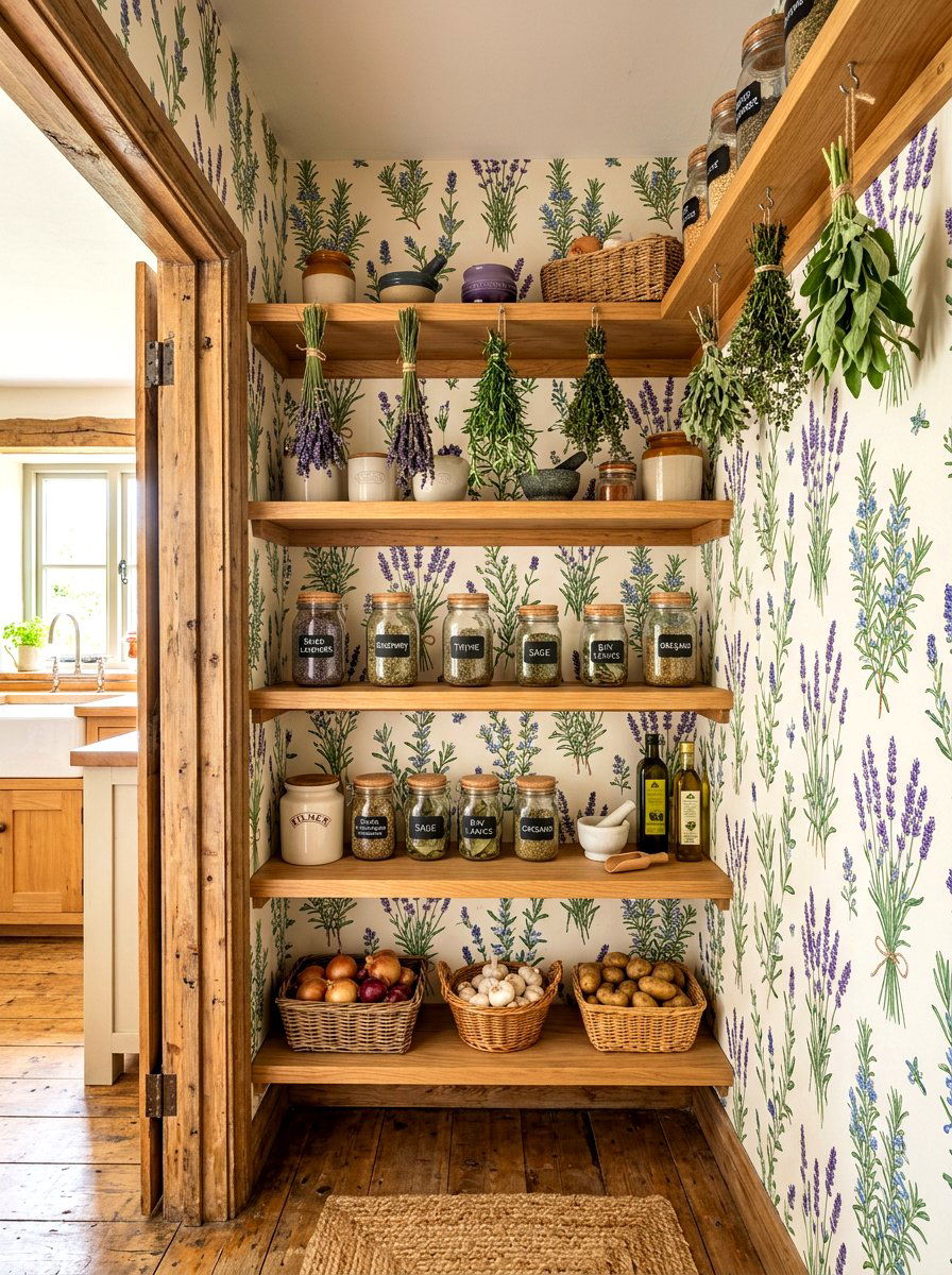 Herb Print Pantry Wallpaper - 30 pantry wallpaper ideas