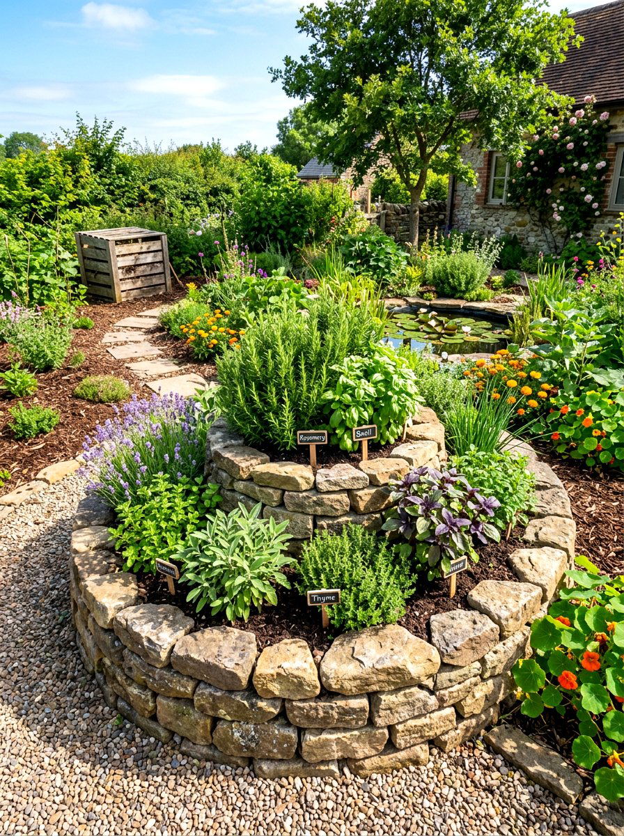 Herb Spiral Garden - 30 outdoor garden decor ideas