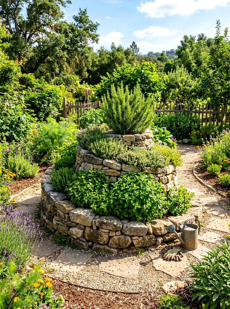 Herb Spiral Garden - 30 backyard vegetable garden ideas