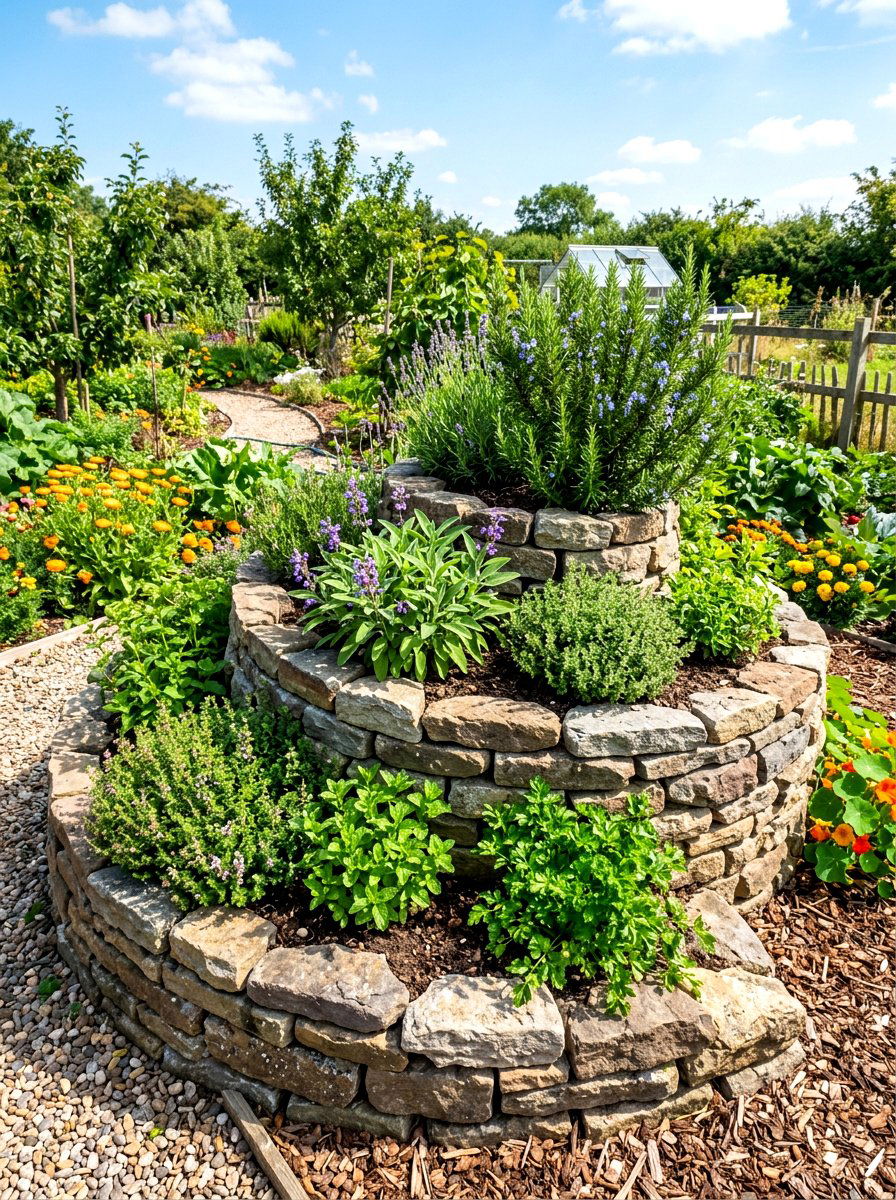 Herb Spiral Raised Flower Bed - 30 raised flower bed ideas