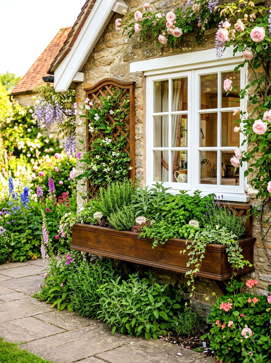Herb Window Box Trellis - 30 herb garden trellis ideas