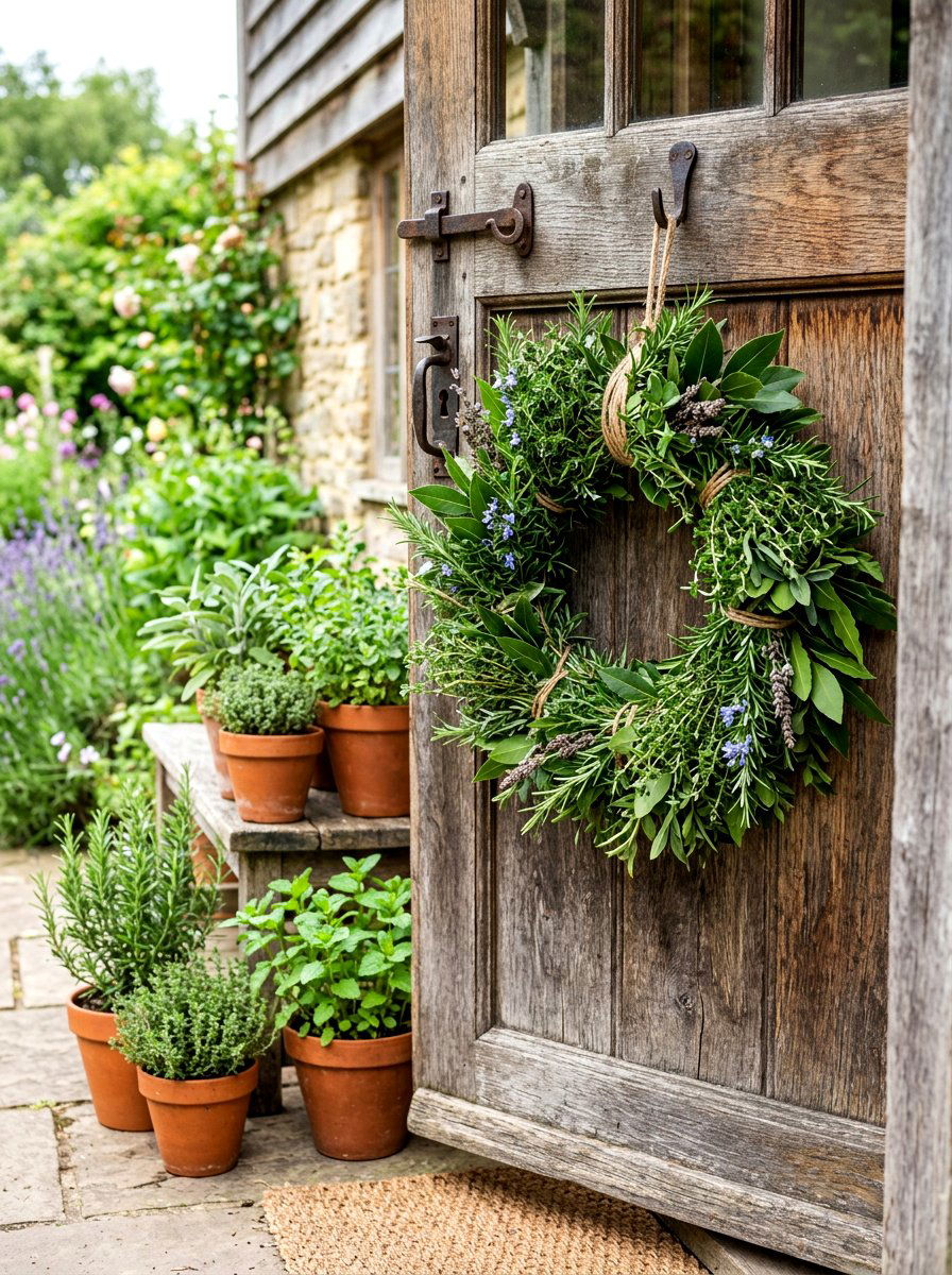 Herb Wreath - 30 spring wreath ideas for front door