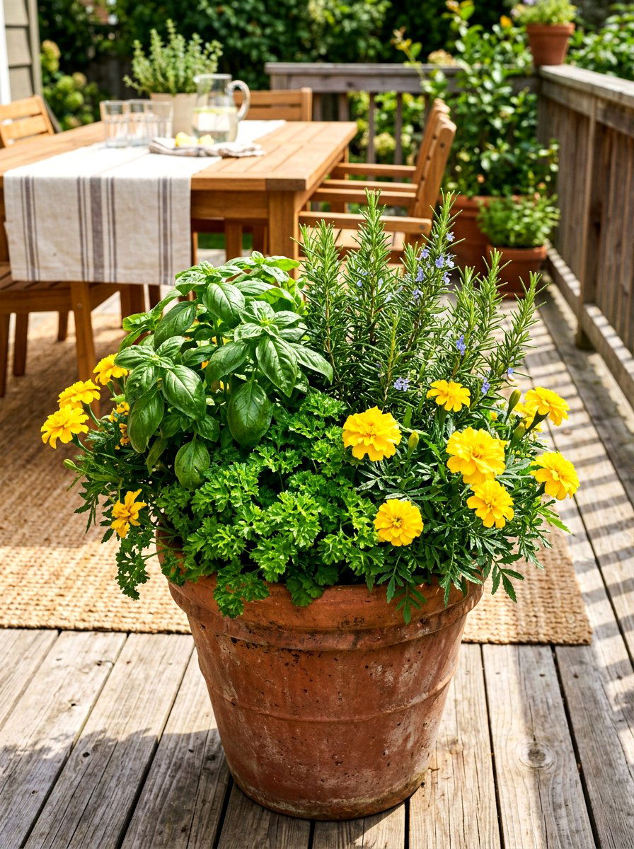 Herb and flower mix - 30 flower container garden ideas