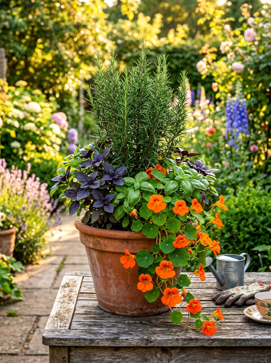 Herb flower pot - 30 mixed container garden ideas
