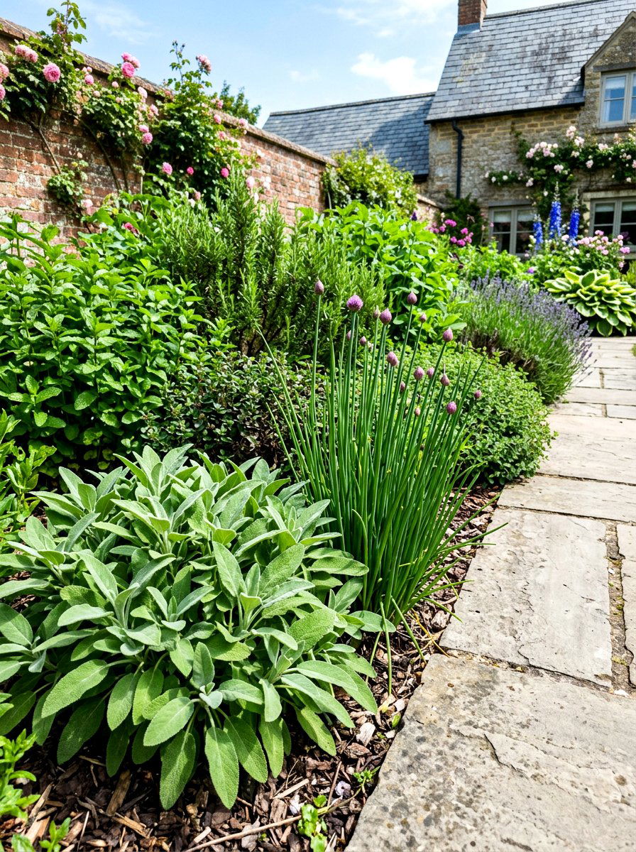 Herb garden along sidewalk - 30 sidewalk garden ideas