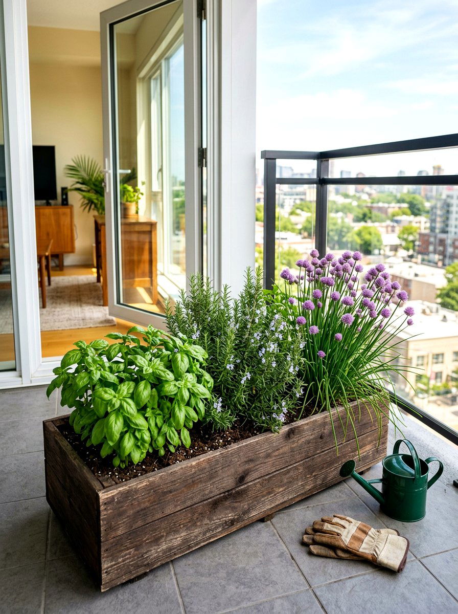Herb garden balcony box - 30 balcony flower box ideas