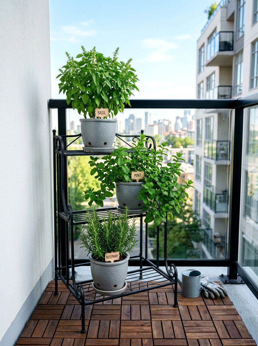 Herb garden containers - 30 apartment deck ideas