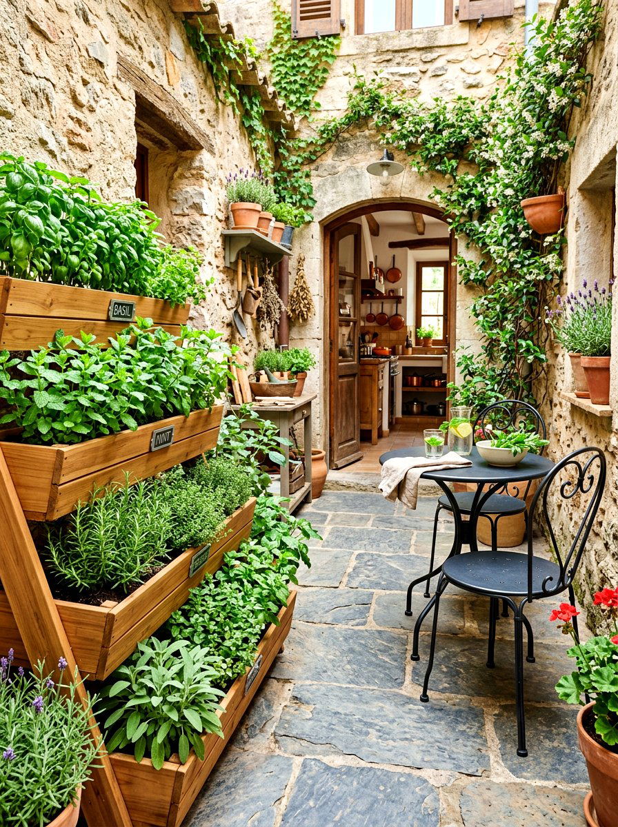 Herb garden courtyard - 30 indoor courtyard garden ideas
