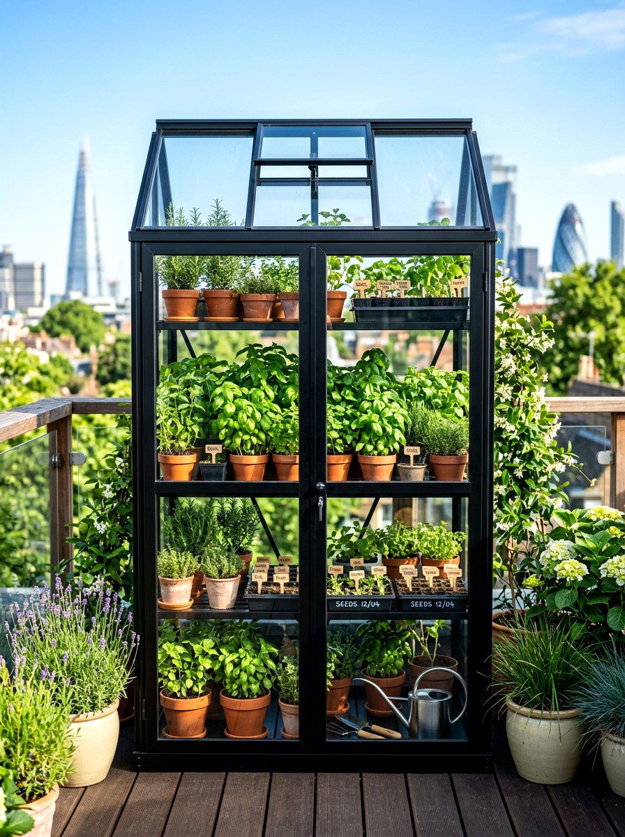 Herb garden greenhouse cabinet - 30 rooftop herb garden ideas