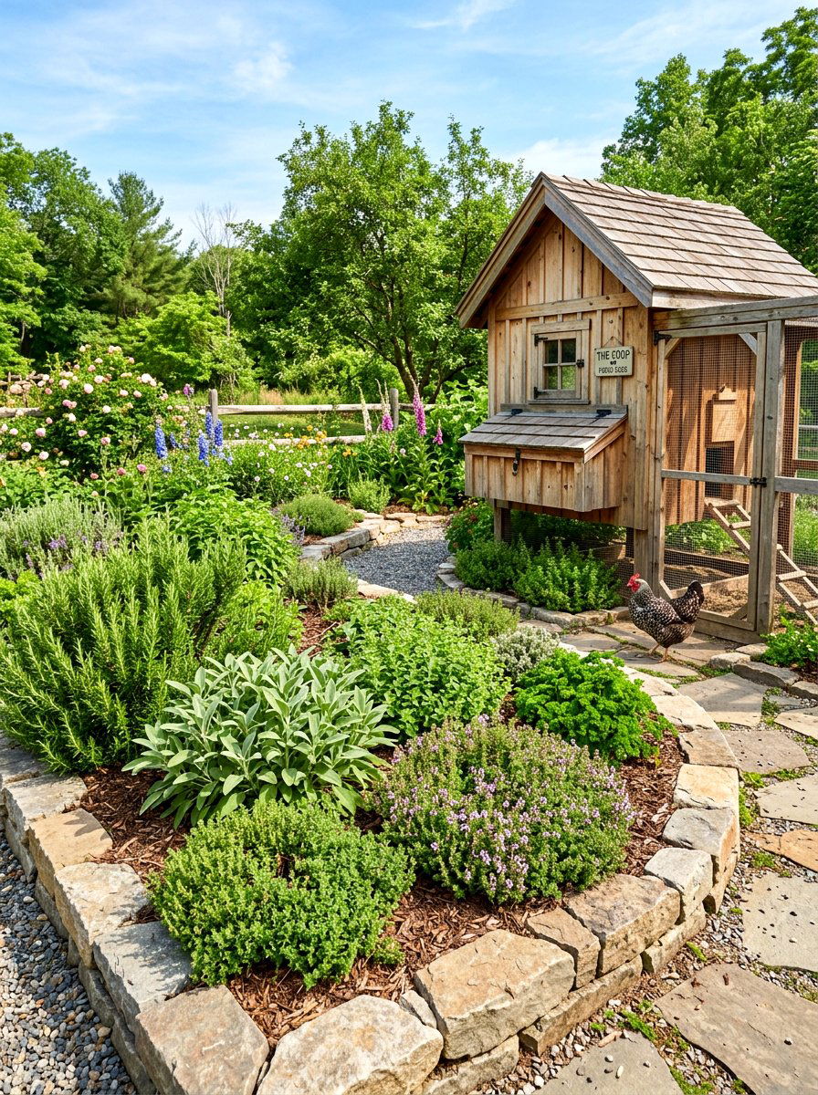Herb garden next to chicken coop - 30 backyard coop garden ideas