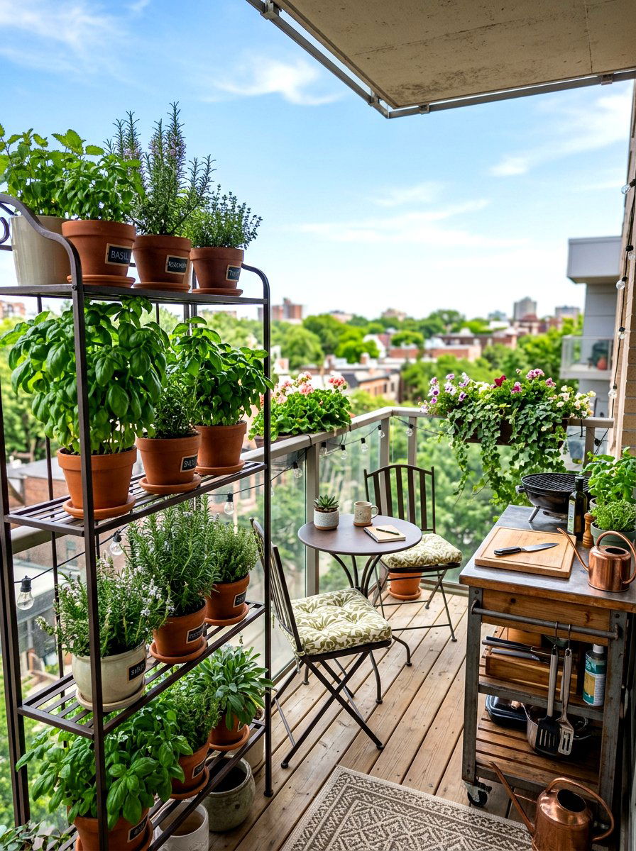 Herb garden rack - 30 apartment patio privacy ideas