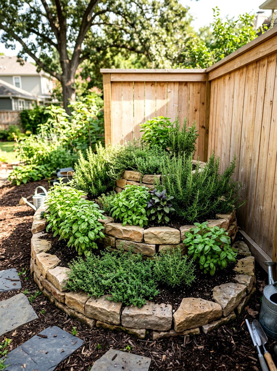 Herb garden spiral - 30 backyard corner ideas