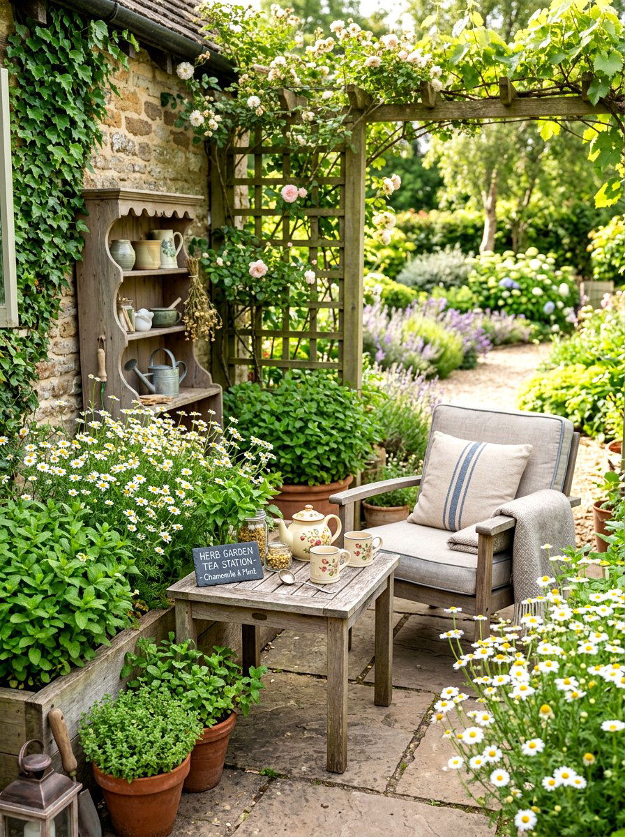 Herb garden tea station - 30 backyard herb garden ideas