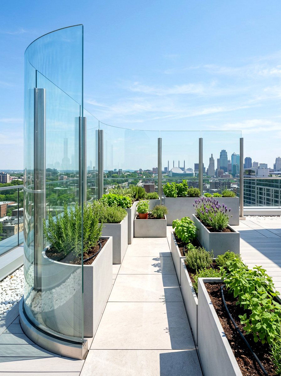 Herb garden wind shield - 30 rooftop herb garden ideas