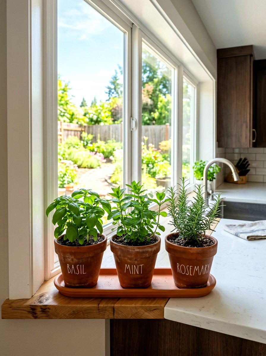 Herb garden window sill - 30 garden inspired spring decor ideas