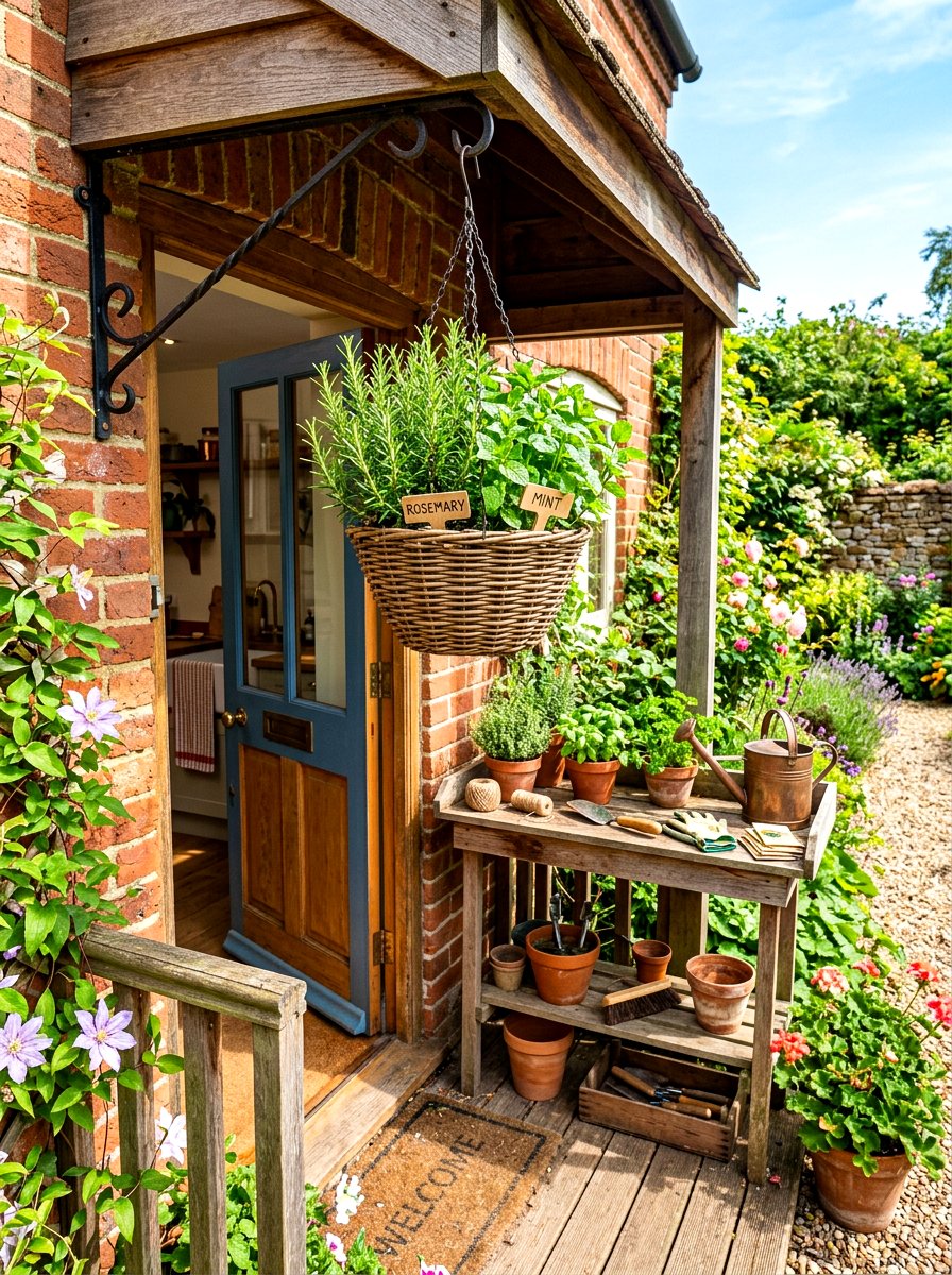 Herb hanging basket - 30 porch floral basket ideas