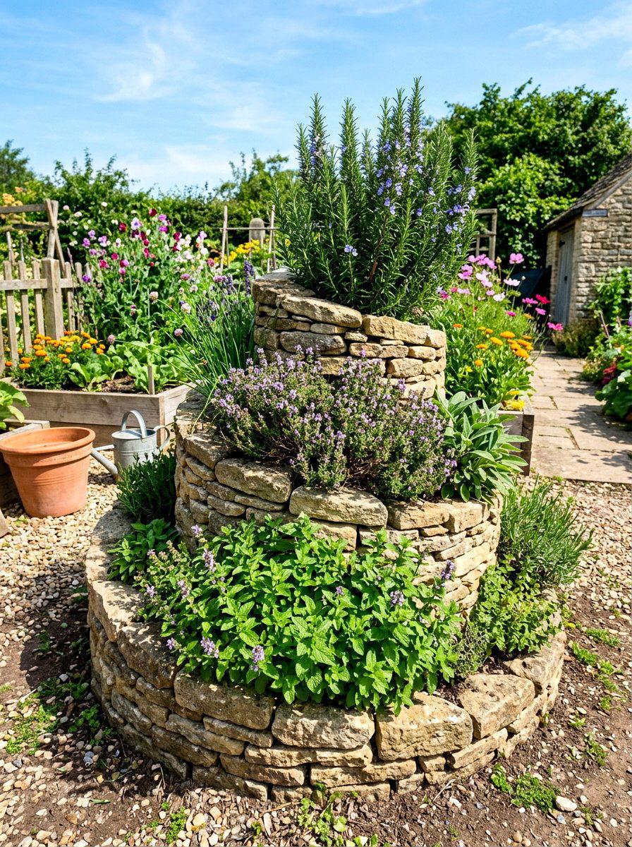 Herb spiral planter - 30 narrow raised bed ideas