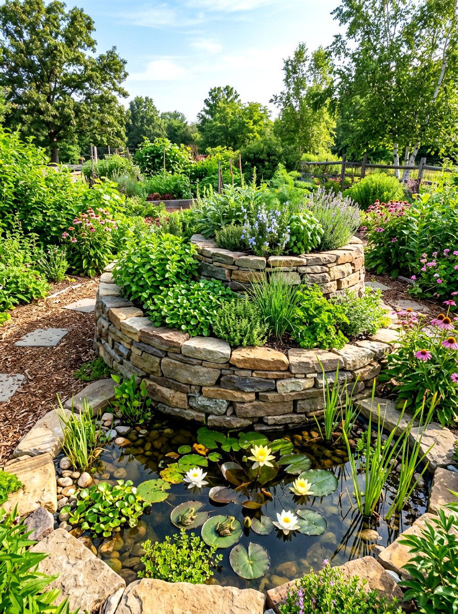 Herb spiral with pond - 30 herb spiral ideas
