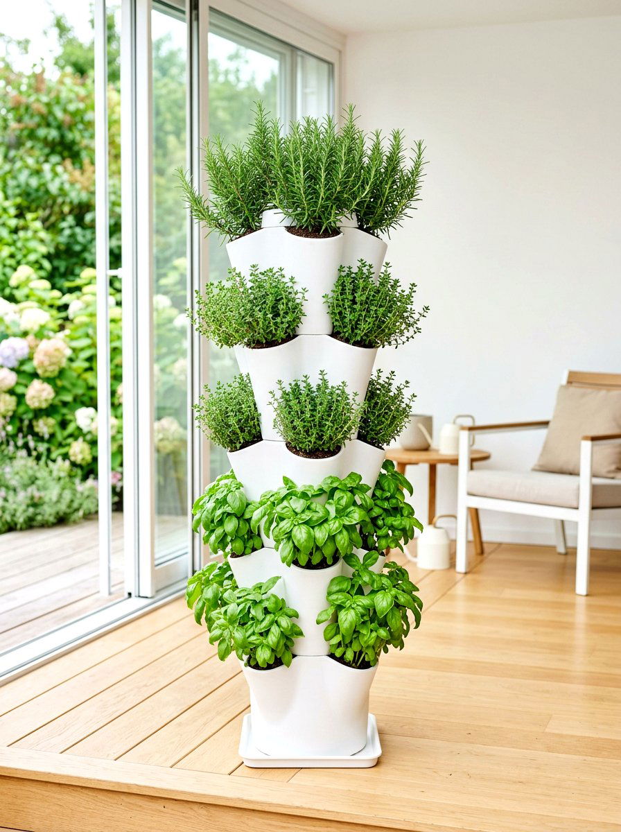 Herb tower planter - 30 patio vegetable garden ideas