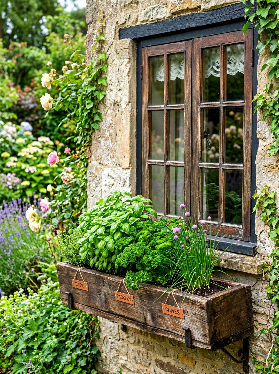 Herb window planter - 30 front window planter ideas