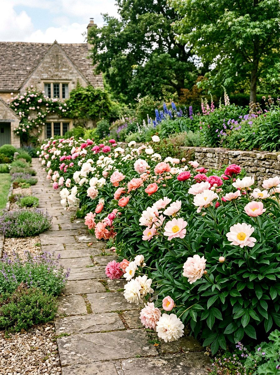 Herbaceous Peony Border - 30 peony garden bed ideas