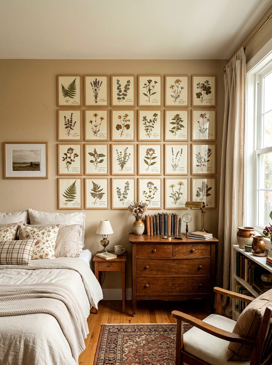 Herbarium wall decor - 30 light academia bedroom ideas