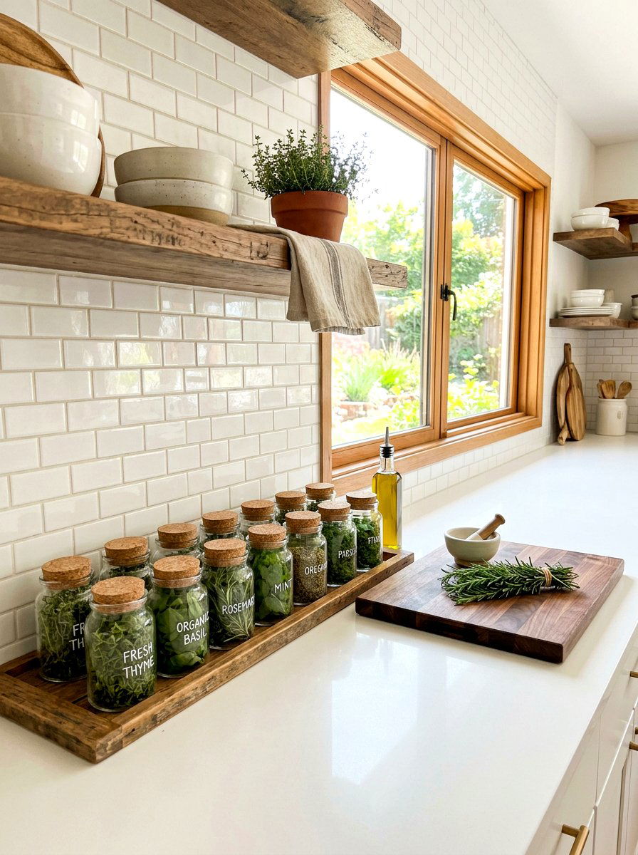 Herbs in small glass jars - 30 market bouquet decor ideas