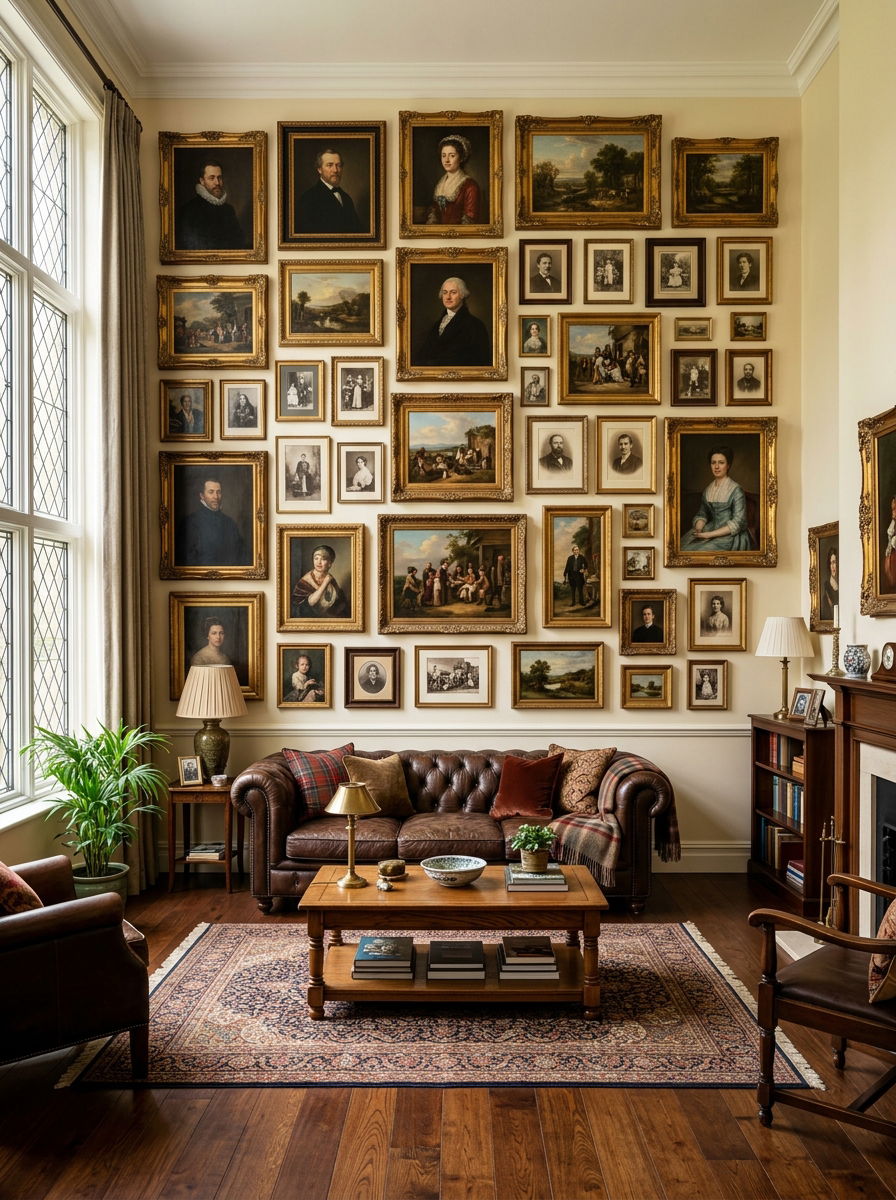 Heritage gallery wall living room - 30 heritage lounge room ideas