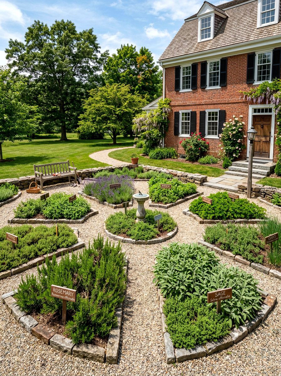 Heritage herb garden - 30 colonial front yard ideas